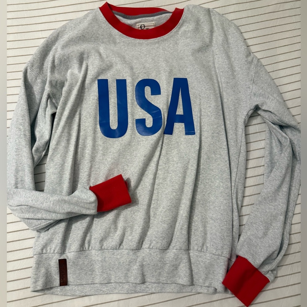 AMPERSAND AVE Gray Sweatshirt with Red Trim